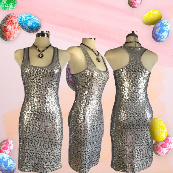 ATTITUDE  Elegant Luxury Grey and Silver Sequins Dress size 0 - Picture 7 of 16